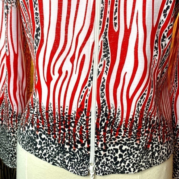 🌷Joseph Ribkoff🌷 Red White Black Animal Print Stripe Jacket - Picture 2 of 11